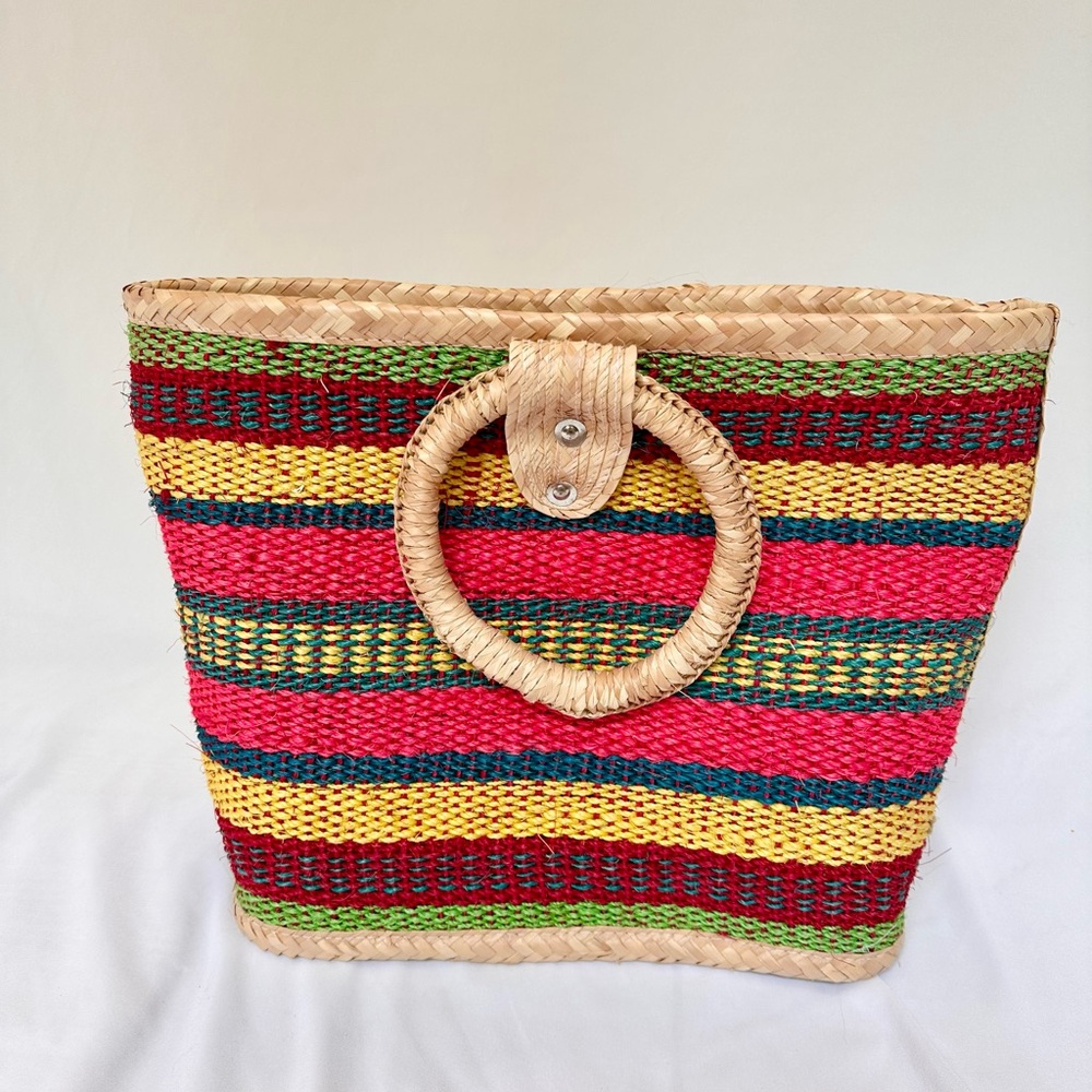 Multicolor Woven Straw Tote Bag